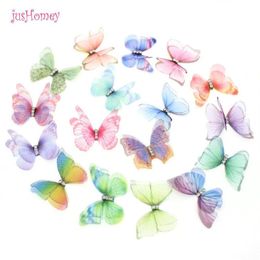 100PCS Gradient Colour Organza Fabric Butterfly Appliques Translucent Chiffon Butterfly for Party Decor Doll Embellishment 201203266o