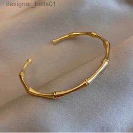 Charm Bracelets MEYRROYU Stainless Steel Gold Color Bamboo Joint Bangles 2023 Trend Bracelet For Women Men Romantic Party Gift Fashion JewelryL231214