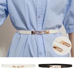 Belts Women PU Leather Belt Simple Square Metal Buckle Waistband For Female Lady Dress Skirt Elastic Thin Skinny