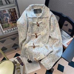 Men's Sweaters Knit Jacket Cardigan Men Multicolor Wave Dot Polo Collar Sweater Women Thickened Horn Buckle Soft Long Sleeves Tops