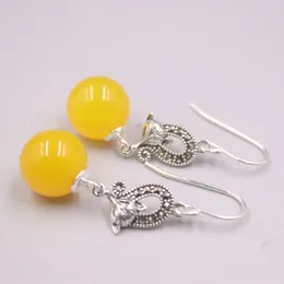 Dangle Earrings Pure S925 Sterling Silver Yellow Chalcedony Ball Zircon Women Lucky Gift