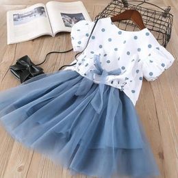 Clothing Sets Summer Baby Girl Clothes Kids Dot Shirt Lace Skirt With Bow 2 Pieces Fashion Child 5 S/l