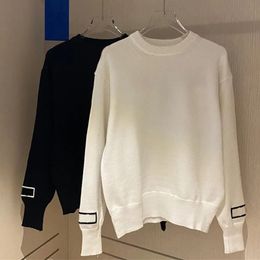 High quality autumn/Winter women's knit sweater o collar sweatshirt with letter hoodie black and white 2 colors