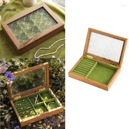 Jewelry Pouches Wood Display Box Single-layer Portable Earrings Storage