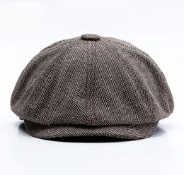 Unisex Autumn Winter Newsboy Caps Men And Women Warm Tweed Octagonal Hat For Male Detective Hats Retro Flat9182544