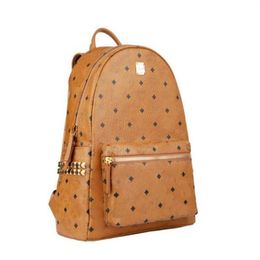 Leather Handbags High Quality 2 size men women School Backpack famous Rivet printing Designer lady Bag Boy and Girl back pack226u