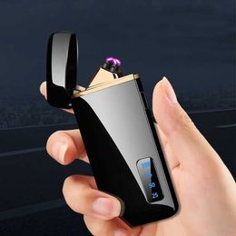 New USB Charging Dual Arc LED Display Creative Windproof Pulse Lighter Outdoor Electric Flameless Metal Cigar Men's Gift