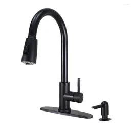 Kitchen Faucets Elmont Pull Down Sink Faucet With Soap Dispenser Matte Black Durable And Highly Reliable