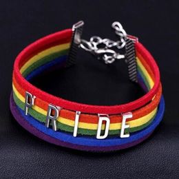 Selling Handmade Pride Charm Heart Brainded Brancelet Rainbow Gay Pride Bracelet Lesbian bracelet276A