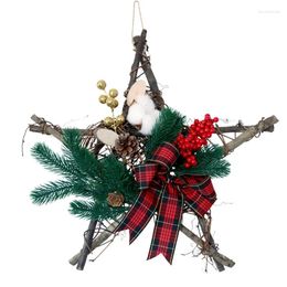 Decorative Flowers Christmas Wreath Pine Cones Bowknot Handmade Xmas Home Decoration