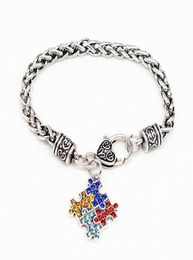 Charm Bracelets Fashion Women Bangles Alloy Enamel Autism Awareness Piece Autistic Bracelet Girl Jewellery 1319082470