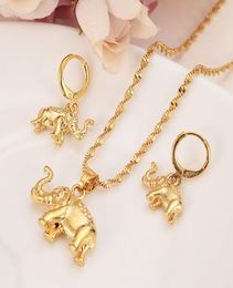 24 k Solid fine Gold GF cute Elephant Necklace earrings Trendy women Men Jewellery Charm Pendant Chain Animal Lucky Jewellery sets4039433