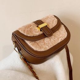 Evening Bags Autumn Winter Vintage Women's Bag Fashion Plush PU Spliced Shoulder Korean Temperament Versatile Crossbody