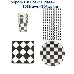 Disposable Dinnerware 50 80 Pcs Racing Car Driving Tableware Birthday Party Set Napkin Cups Plate Straws Boy Decorations237O