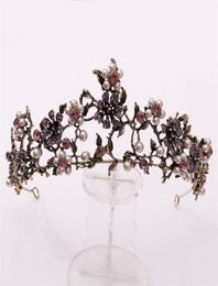 Baroque Vintage Black Purple Crystal Pearls Bridal Tiaras Crown Pageant Diadem Veil Tiara Wedding Hair Accessories 22071689097105575003