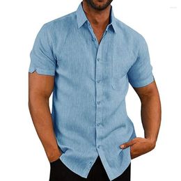 Men's Casual Shirts Summer Male Blouses Cotton Linen Shirt For Men Short Sleeve Formal Business Social Top Man Clothes
