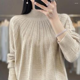 Women's Sweaters Women S Loose Fit Knitted Sweater With Half Turtleneck Pure Colour Autumn Winter 100 Cashmere Casual Wool Pullover