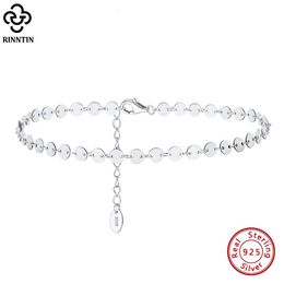 Anklets Rinntin Round Plate Chain Anklets for Women 925 Sterling Silver Fashion 14K Gold Foot Chain Bracelet Ankle Straps Jewellery SA25 231211