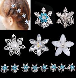 Wedding Bride Crystal Snowflake Hair Pins Pearls Flowers Hair Clip Kids Girls Swirl Spiral Hairpins Hair Accessories Jewelry6204829