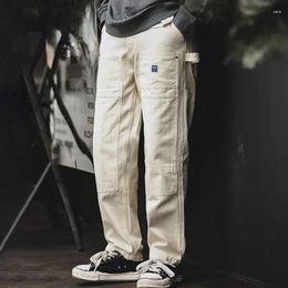 Men's Jeans Japanese Retro Loose Straight Multi-pocket Logging Overalls Casual Fashion Trousers 2023 Pantalon Homme