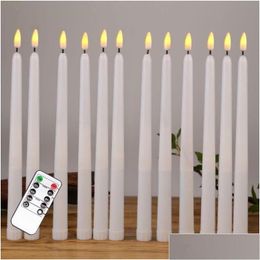 Candles 12Pcs Yellow Flickering Remote Led Plastic Flameless Taper Bougie For Dinner Party Decoration Drop Delivery Home Garden Dhsjp Otwlb