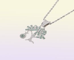 Hip Hop Gold Silver Color Cubic Zircon US Dollar Money Tree Pendant Necklace For Men Bling Jewelry43372907659571