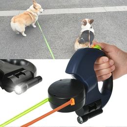 Dog Collars Leashes Dual Dog Leash Auto Retractable LED Light Traction Ropes For 2 Small Dogs Cats Walking Running Training Travel Pet Supplies 231212