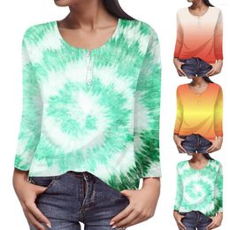 Women's Blouses Tie Dye Print Shirts Ladies Casual Temperament All Long Sleeved Deep V Neck Cotton Autumn Winter Clothing Women