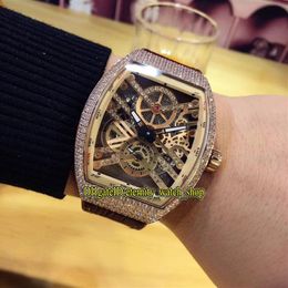 eternity High-Quality V 45 S6 SQT NR BR NR Gold skeleton Dial Rose Gold Diamond Case Automatic Mens Watch Leather-Strap Iced Out291s