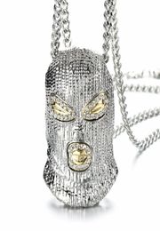 Pendant Necklaces Hip Hop CSGO Necklace Rock Style Bling Out Rhinestone Gold Colour Black Mask Head Charm Men Jewellery Gift4864001