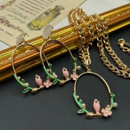 Necklace Earrings Set Jewelry For Girl Woman Enamel Alloy Bird Cage Geometric Hollow Fashionable Earring Party Vintage Medieval