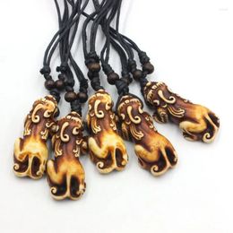 Pendant Necklaces Wholesale 12pcs/Lot Imitation Bone Wealth Good Luck Brave Troops Charms Pendants Pixiu Amulet For Men Women's Gift