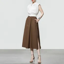 Work Dresses Arrival Women's Shirt Skirt 2023 Summer Two Pieces Suit Ladies Sleeveless Blouse Tops 2 Set