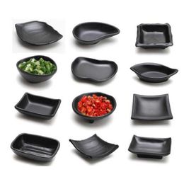 Melamine Black Dipping Soy Sauce Dishes Sushi Wasabi Doufu Snack Plate Japanese Restaurant Dining Dinnerware280S