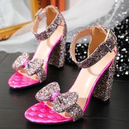 Sandals 2024 Summer Style British Fish Mouth Buckle Fashion Open Toe For Women Comfortable Bow Sequin High Heels
