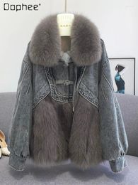 Women's Fur Casaco Feminina Frio Winter Denim Parka 2023 Young Ladoes Long Sleeve Faux Jacket Real Coat For Women