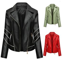 Women's Jackets In Autumn Winter Pu Faux Leather Women Long Sleeve Zipper Motor Biker Coat Female Lapel Slim Coats Outwear