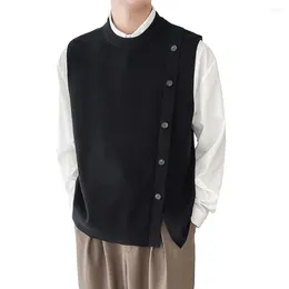 Men's Vests Men Knitted Vest Fall Winter Sweater With Single-breasted Buttons Solid Color Soft Cardigan Elastic