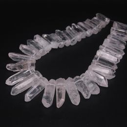 35-38pcs Strand Large Size Raw Clear Crystal Quartz Top Drilled Points Polished Natural Gems Tusk Stick Spike Pendant Beads Bulk 2278l