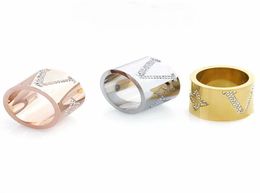 Europe America Style Ring Men Lady Women Titanium steel Settings Diamond Flower Lovers Wide Rings Size US6-US95815947
