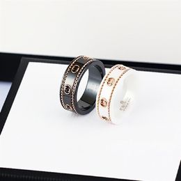 Ceramic band ring double letter jewelry for women mens black and white gold bilateral hollow G rings fashion online celebrity coup205v