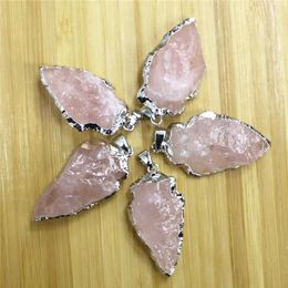 Pendant Necklaces Fashion Raw Ore Gemstones Transparent Quartz Aura Charm Necklace Arrow Head Rough Healing Point Natural Stone Pe327q