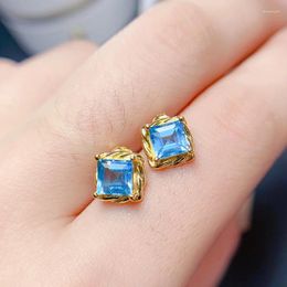 Stud Earrings Natural Topaz For Women Silver 925 Jewelry Luxury Gem Stones 18k Gold Plated Free Shiping Items