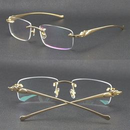 Selling Rimless Metal leopard Series Panther Optical 18K Gold Sunglasses Square Eyewear Round shape face Glasses Male and female W314s