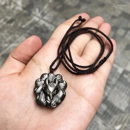 Pendant Necklaces Natural Obsidian Pendants With Necklace Women Men Fashion Romantic Beauty Fine Jewelry Cute Pattern Gift Cave Amulet