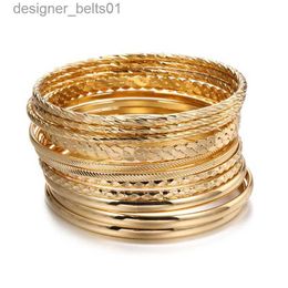 Charm Bracelets 12pcs Punk Cu Cuban Chain Bracelets Set for Women Miami Boho Thick Gold Colour Charm Bracelets Bangles Fashion JewelryL231214