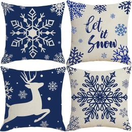Pillow XIXIHAHA High Quality Christmas Pillowcase Blue Snowflake Elk Cover Merry Decor Let It Snow Xmas