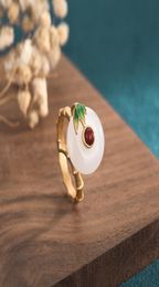 2022 New Creative Design Ancient Gold Bamboo Knot Leaf Ring Retro Imitation Hetian Jade Opening Adjustable Ring8132213