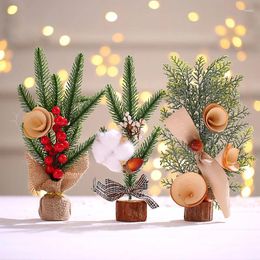 Decorative Flowers 25cm Mini Creative Christmas Tree Table Ornaments Decoration Supplies Artificial Pine Leaves Red Fruit Trees