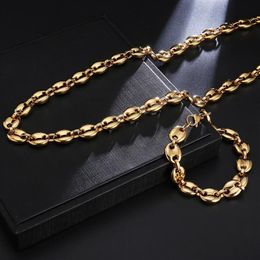 Chains Vintage Stainless Steel Coffee Bean Necklace For Men And Women 11mm 60cm Pig Nose Titanium Jewellery Gift212l